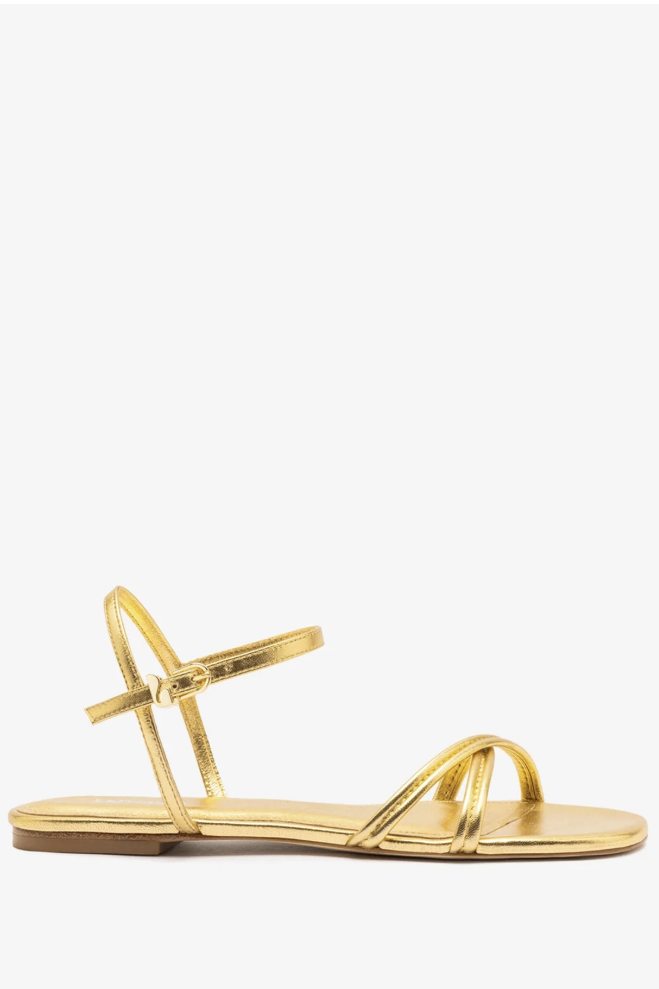 Larroud&amp;eacute;, Annie Sandal Ankle Tie In Gold Metallic Leather
