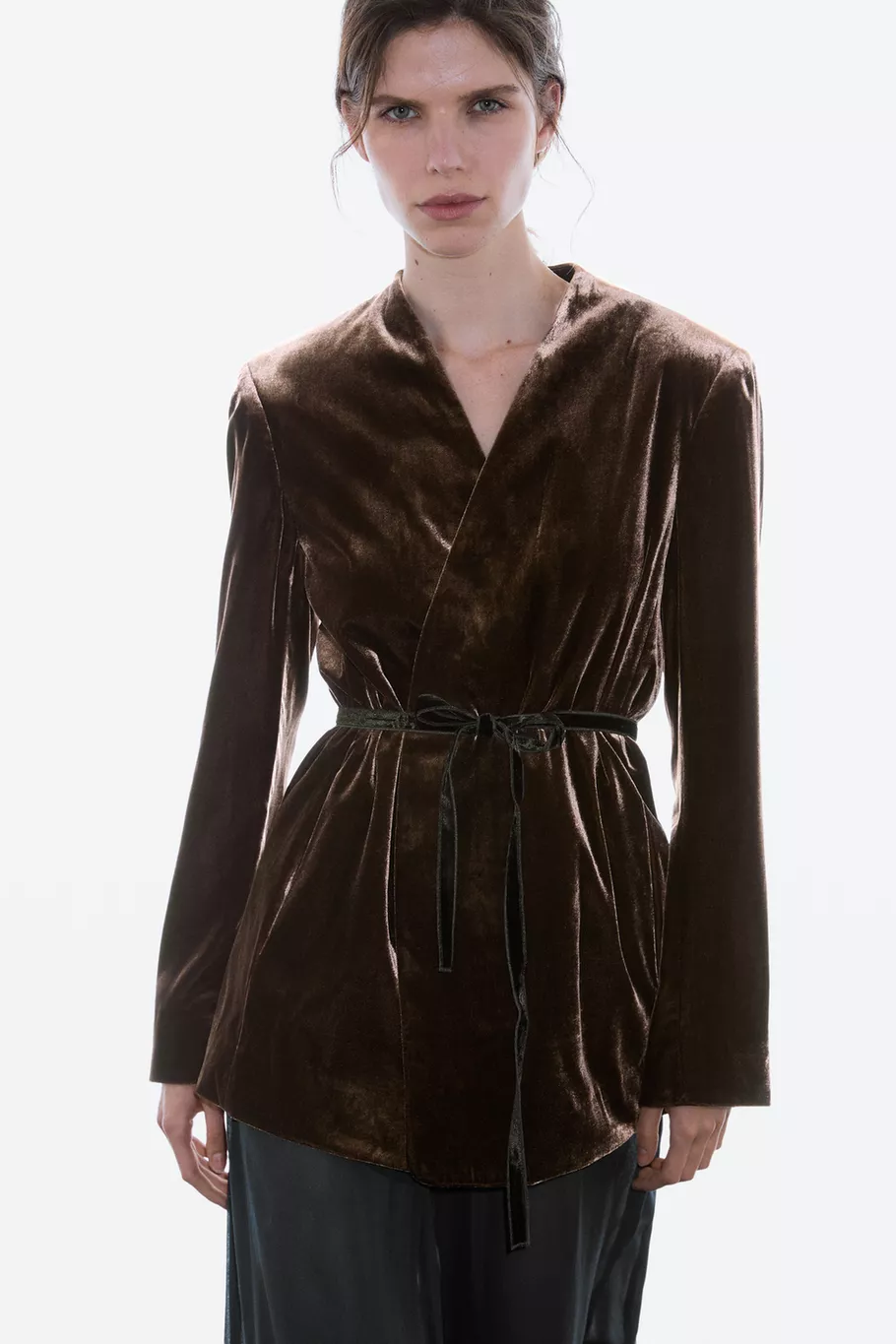 Massimo Dutti, Velvet Blazer With Tie Detail