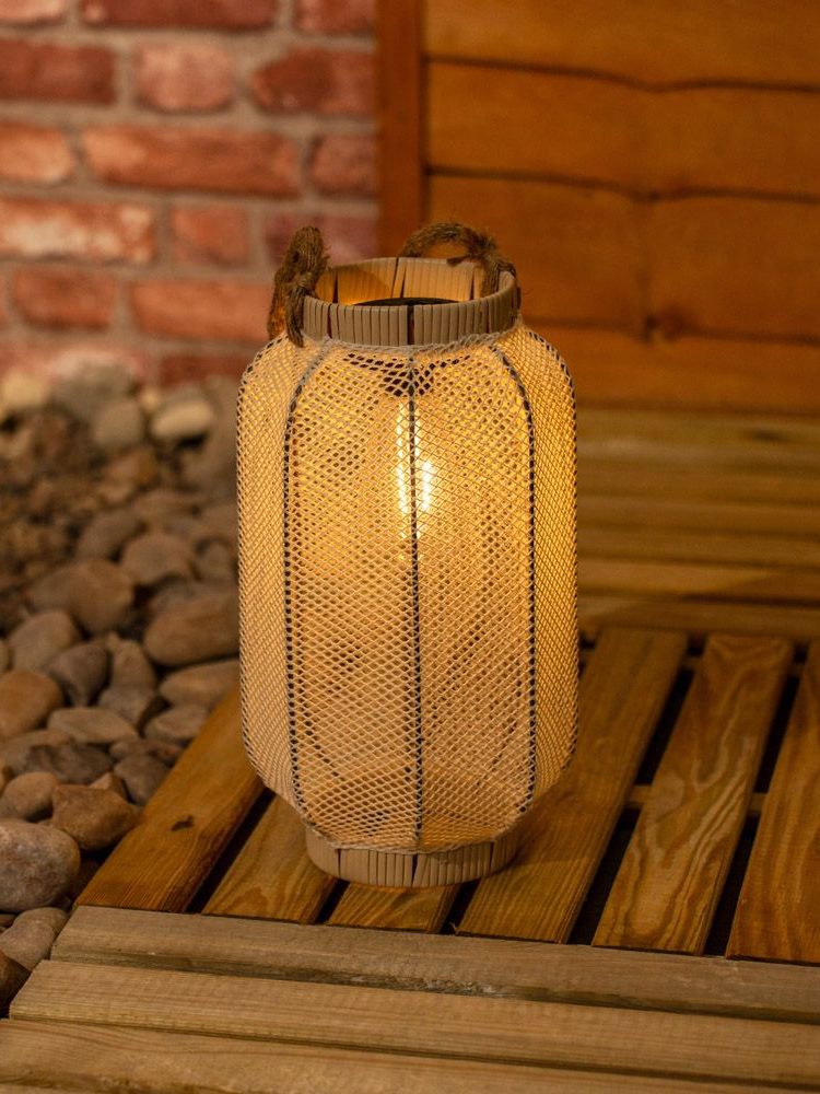 Natural Mesh Fabric Solar Powered Outdoor Lantern Garden Light