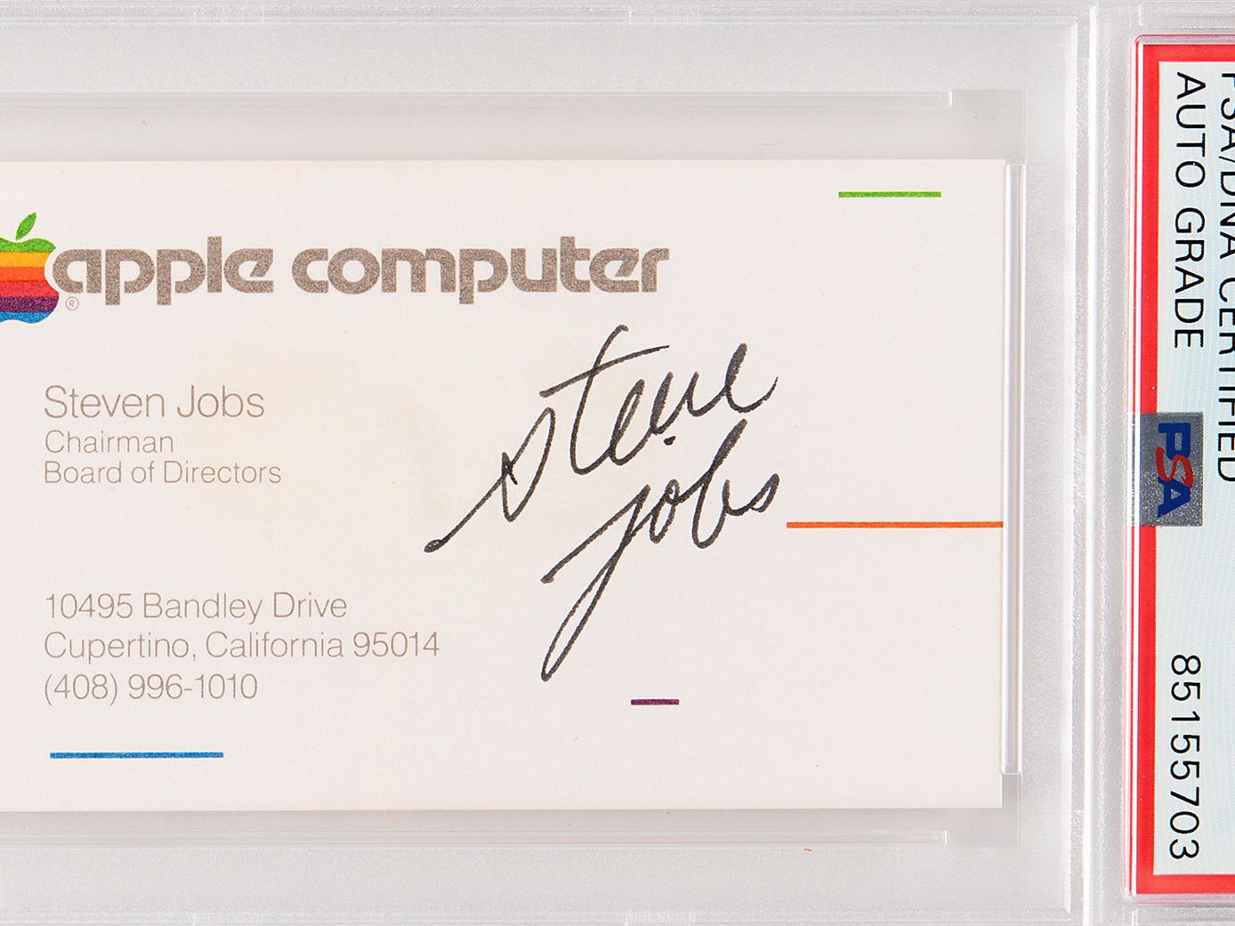 Steve Jobs signed Apple Computer business card achieves over