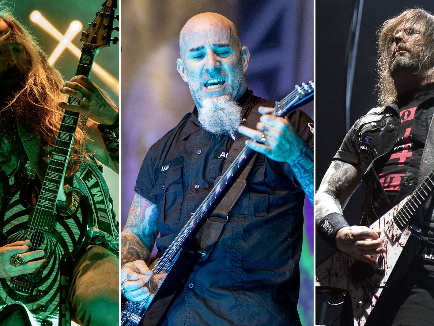 Zakk Wylde, Scott Ian and Gary Holt on the furious riffs, high