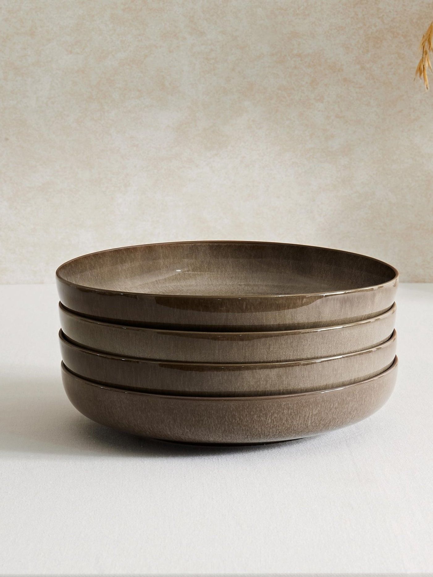 Juniper Reactive Glaze Set of 4 Pasta Bowls - Mocha