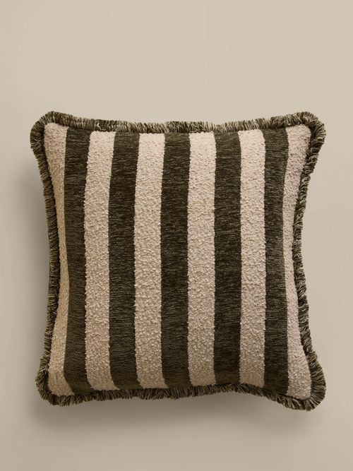 Fringed Chenille Stripe Cushion Cover