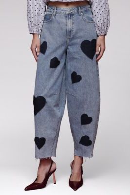 Women's Heart Print Barrel Jeans