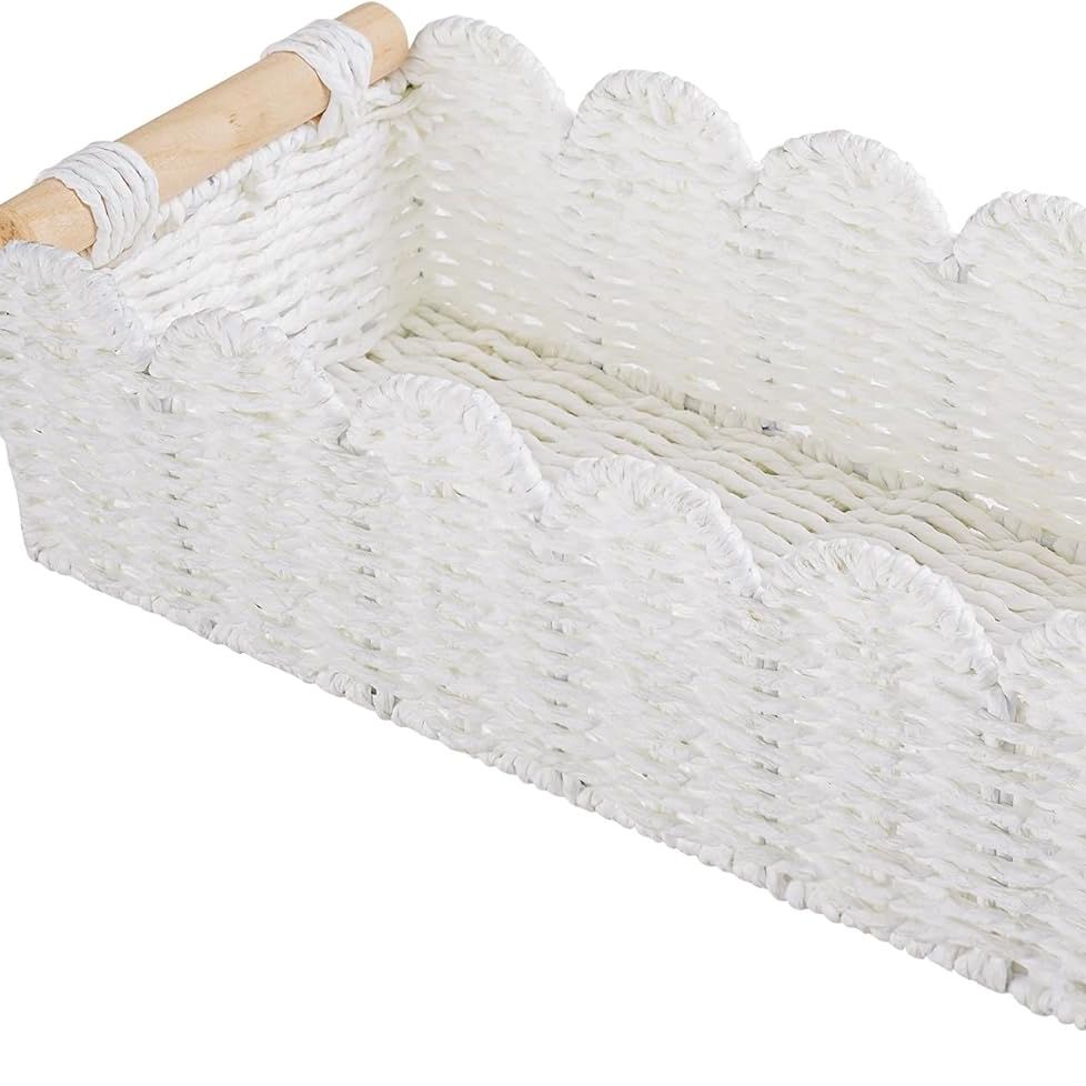 Toilet Paper Storage Basket Bathroom Counter Organizer Wicker Baskets for Organizing Cute Basket for Bedroom Nursery Room Kitchen Bathroom Decor-White
