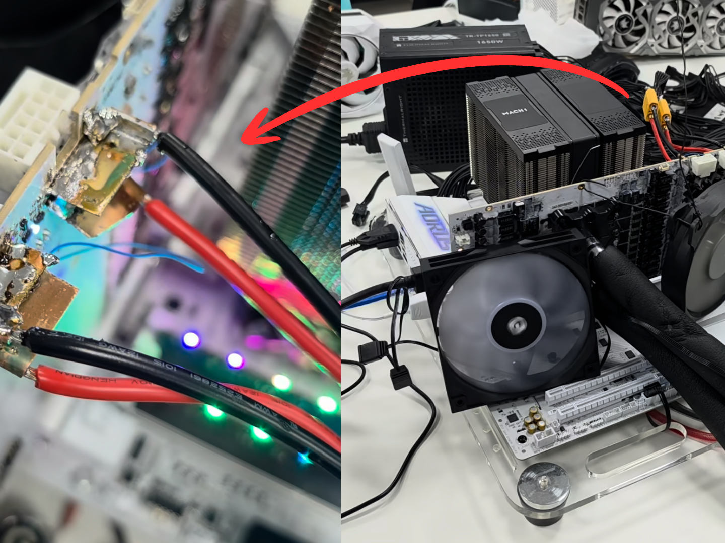 Modders solder power cables directly to RTX 5090 PCB to eliminate