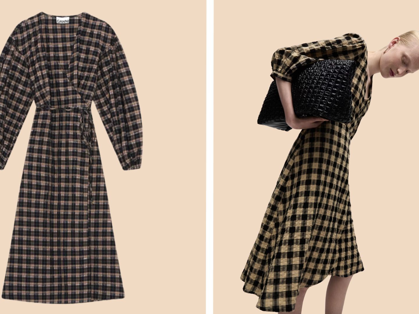 This M\u0026S checked dress is identical to Ganni's seersucker wrap dress |  Woman \u0026 Home