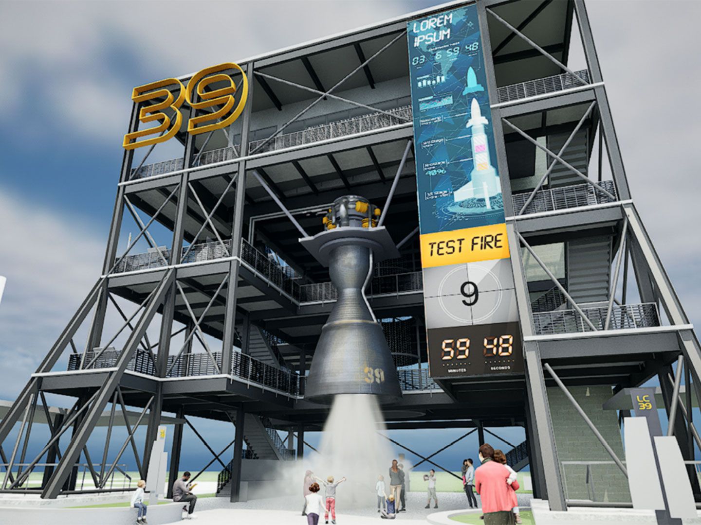 エルセーヌ スタンディングオベーション Kennedy Space Center viewing gantry gaining rocket engine test sim