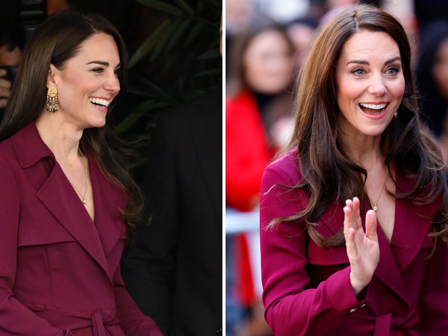 Kate Middleton's burgundy trench dress is a perfect day-to-night outfit |  Woman & Home