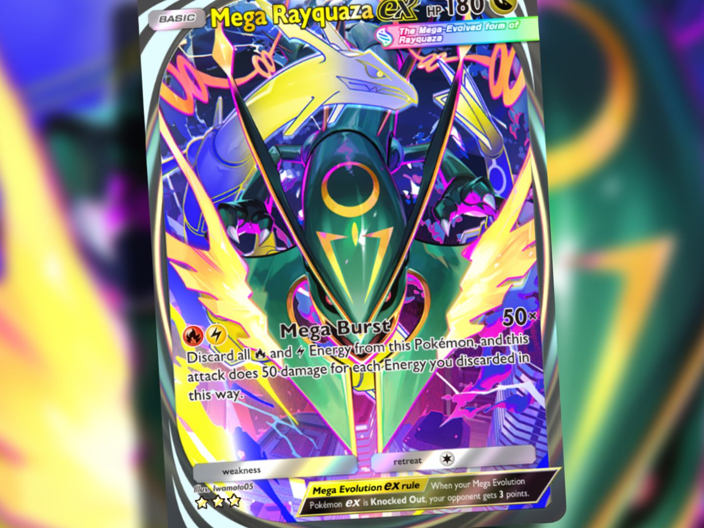 shiny rayquaza ex pokemon card {113/076}Mega Lightning Inferno Spear (100) Discard a Fire Energy and a Lightning Energy attached to Rayquaza Rayquaza (Shiny) - Holofoil Call