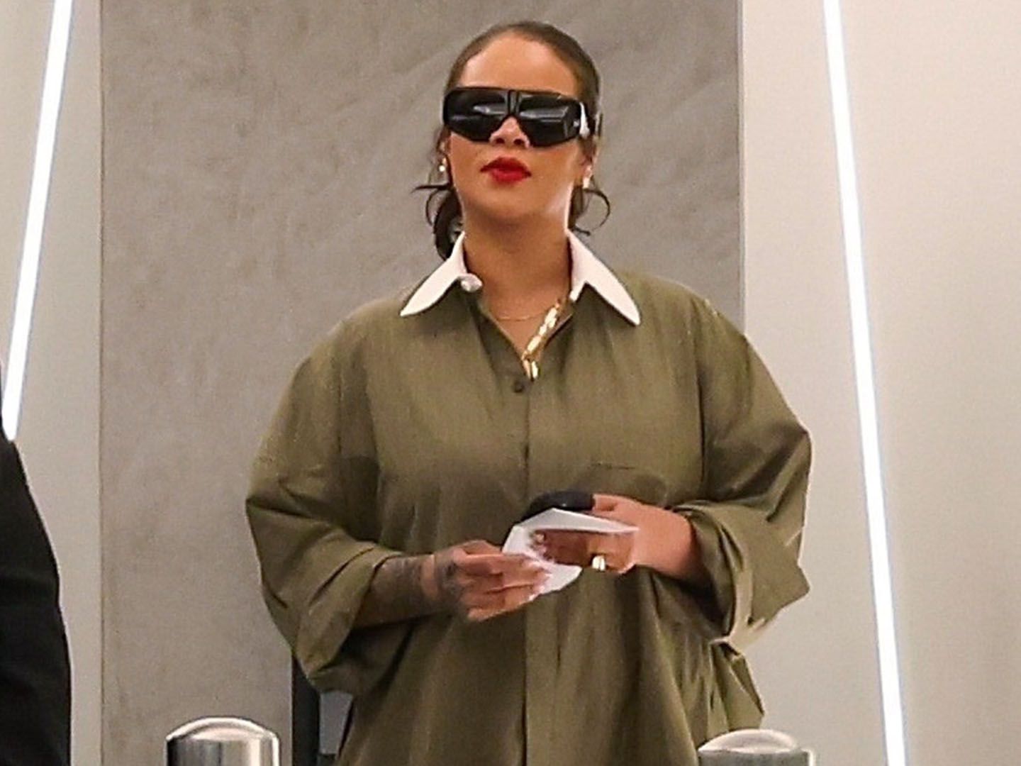 rihanna olive green dress Rihanna Sexy Dark Green Satin Wrap Slip Celebrity Dress Evening Gown London Fashion Week main image 1