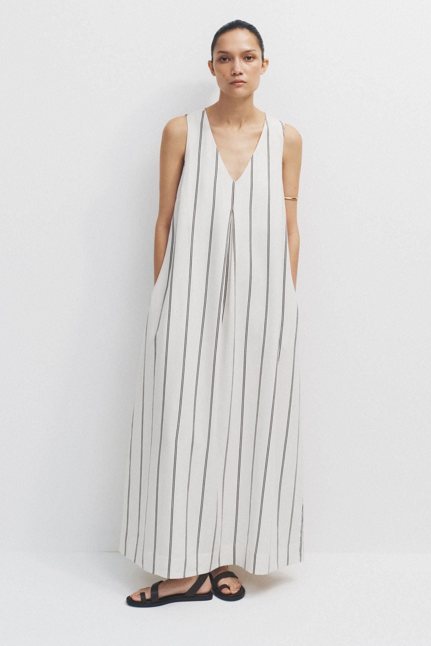 The Set 2 Pack Maxi Dresses With Linen Brown/white Stripe - Size 6
