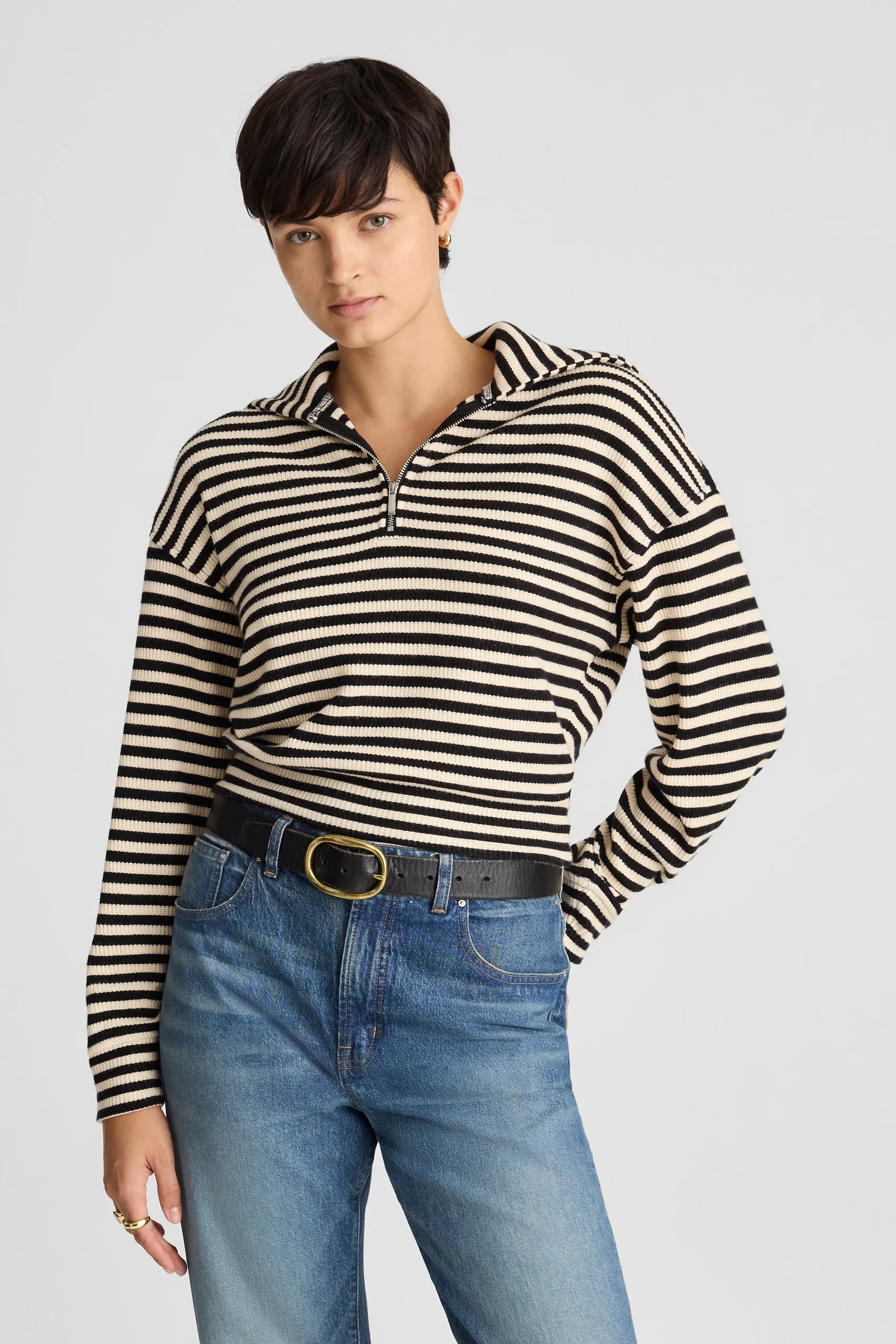 Quarter-Zip Knit Jacket in Stripe