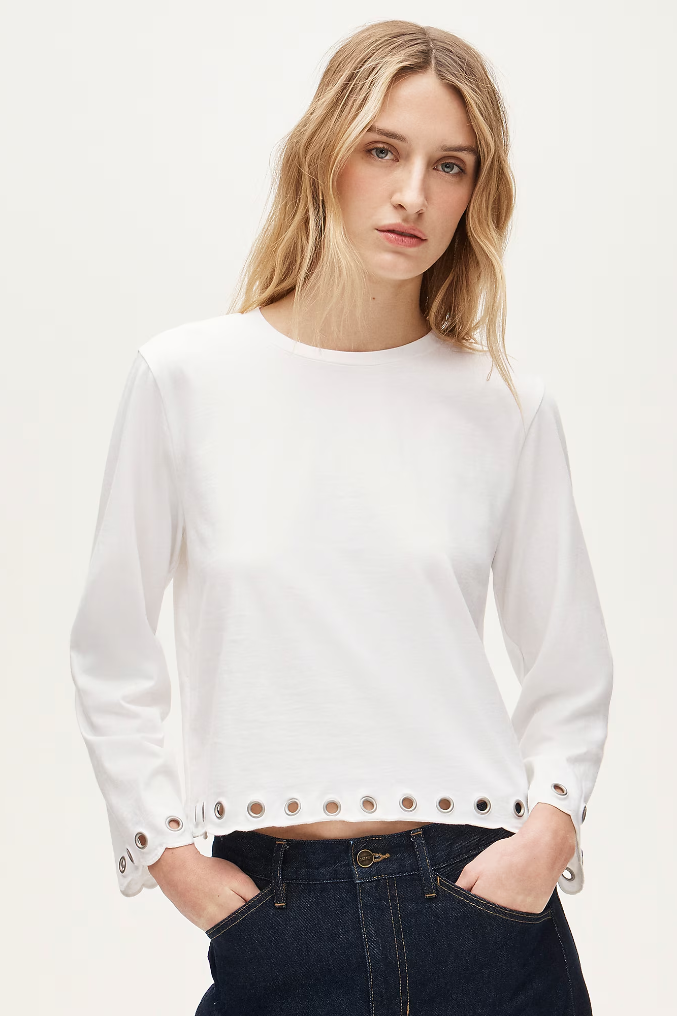 J.Crew, Boyfriend Jersey Relaxed Long-Sleeve T-Shirt With Grommets