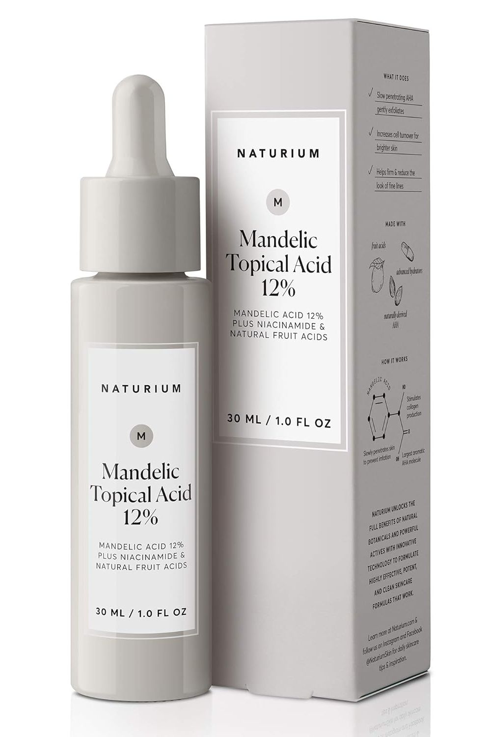 Naturium Mandelic Topical Acid 12%, Plus Niacinamide &amp;amp; Natural Fruit Acids, Anti-Aging Skin Care, 1 Oz