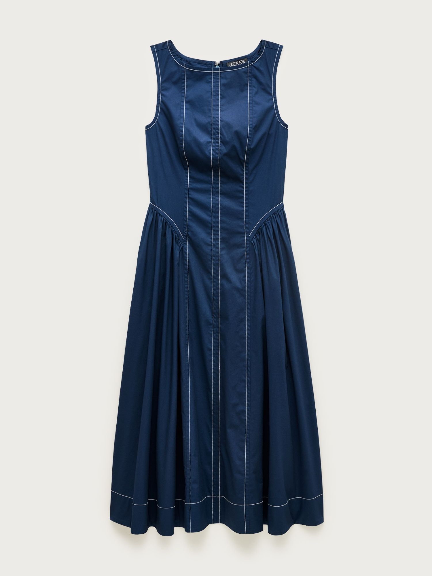 Contrast-Stitch Midi Dress in Cotton-Blend Poplin
