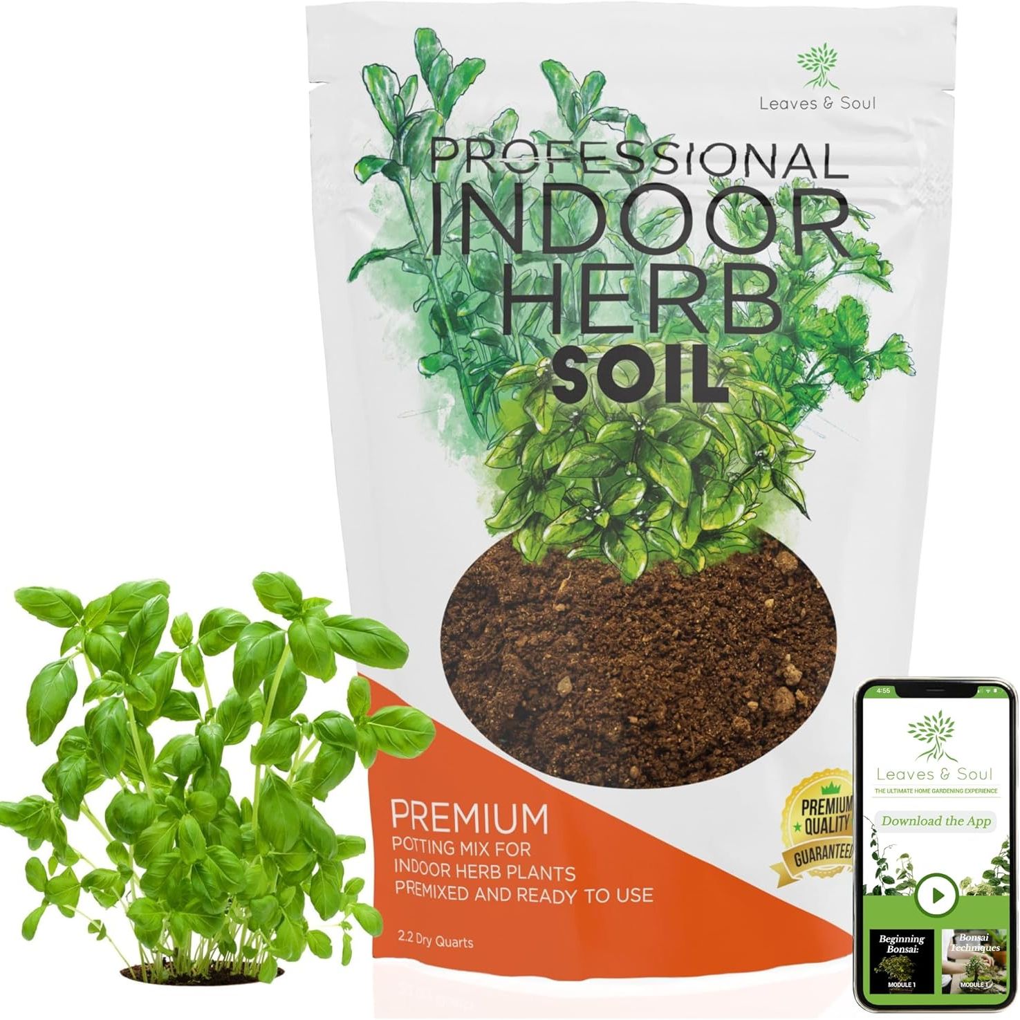 Professional Indoor Herb Plant Soil | Large 2.2 Quarts Ready to Use for Kitchen, Gardens, Cooking Herbs | Peat Moss, Coco Coir, Perlite, Dolomite | Made in Usa