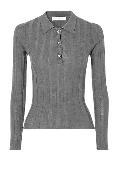 &amp;amp;Daughter, Arklow Extrafine Merino Ribbed Polo Shirt in Grey