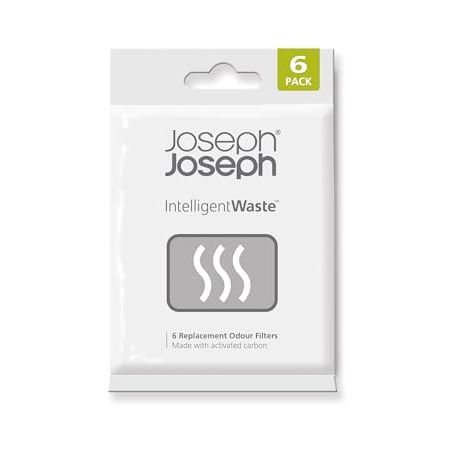 Joseph Joseph Trash Can Odor Filters, Smell Absorbing Refills for Food Waste Caddy, Compost Bin, Activated Carbon Deodorizer - Pack of 6