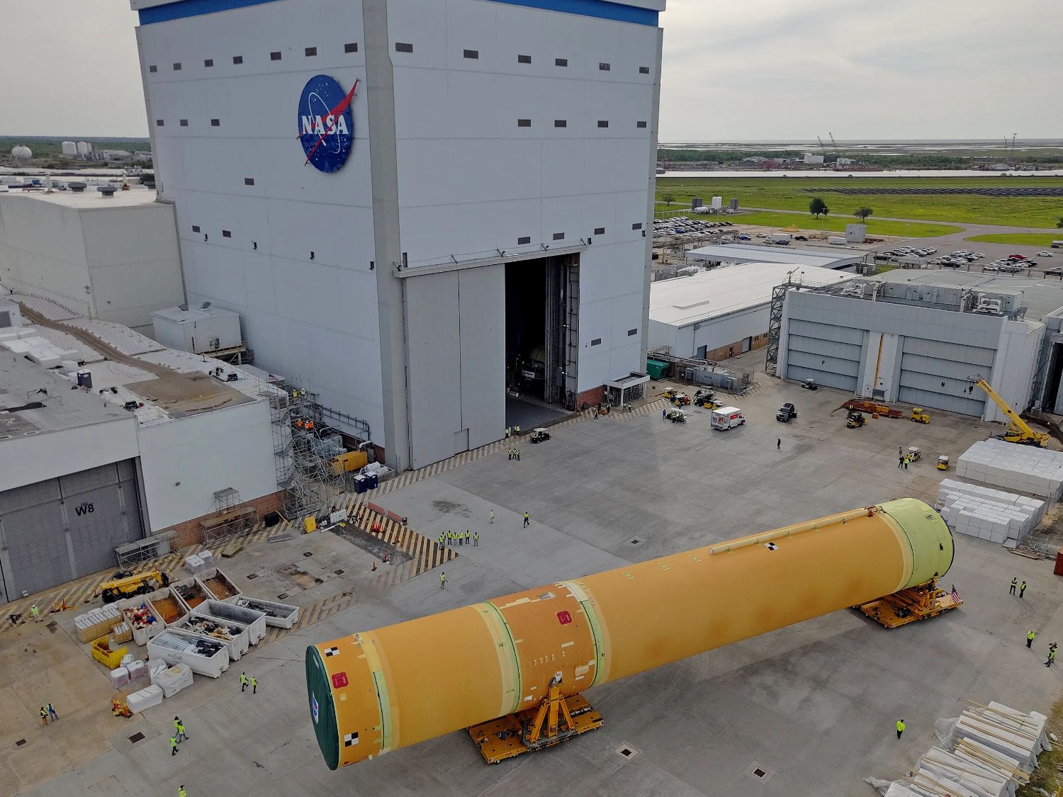 NASA rolls out Artemis 3 SLS rocket's huge core stage to gear up