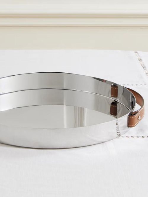 Ralph Lauren Home Wyatt Leather and Stainless Steel Tray