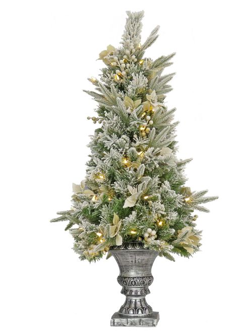 4 Ft. Pre-Lit Frosted Colonial Fir Tree With Warm White Led Lights, Plug-In