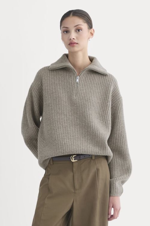 The Half-Zip Sweater in Luxe Merino | Heather Soft Taupe - Xxs