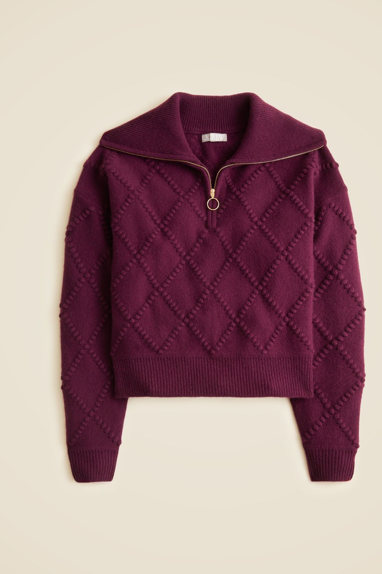 Popcorn-Stitch Quarter-Zip Sweater in Vintage Wool