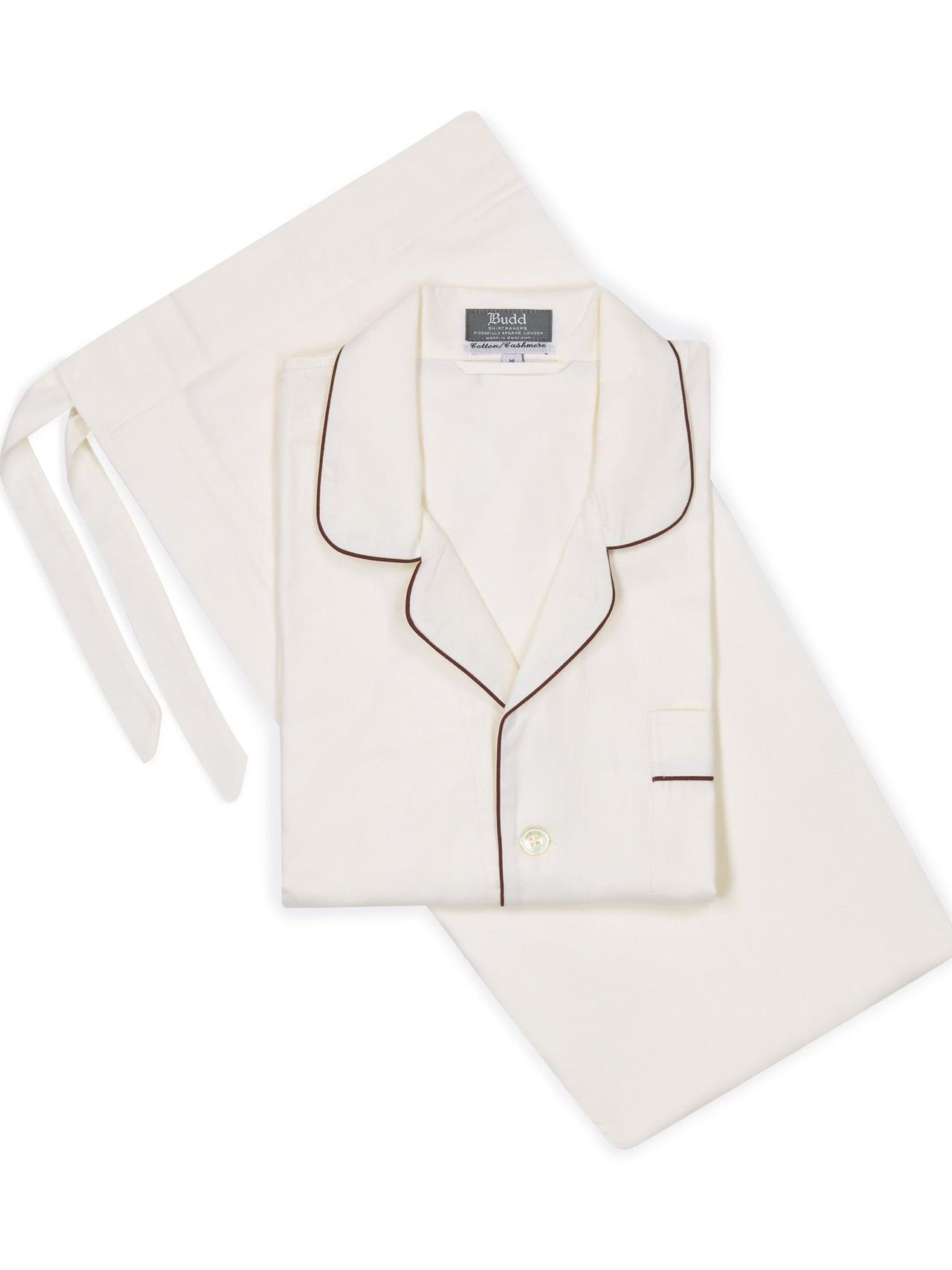 Cotton and Cashmere Classic Pyjamas in Cream and Wine