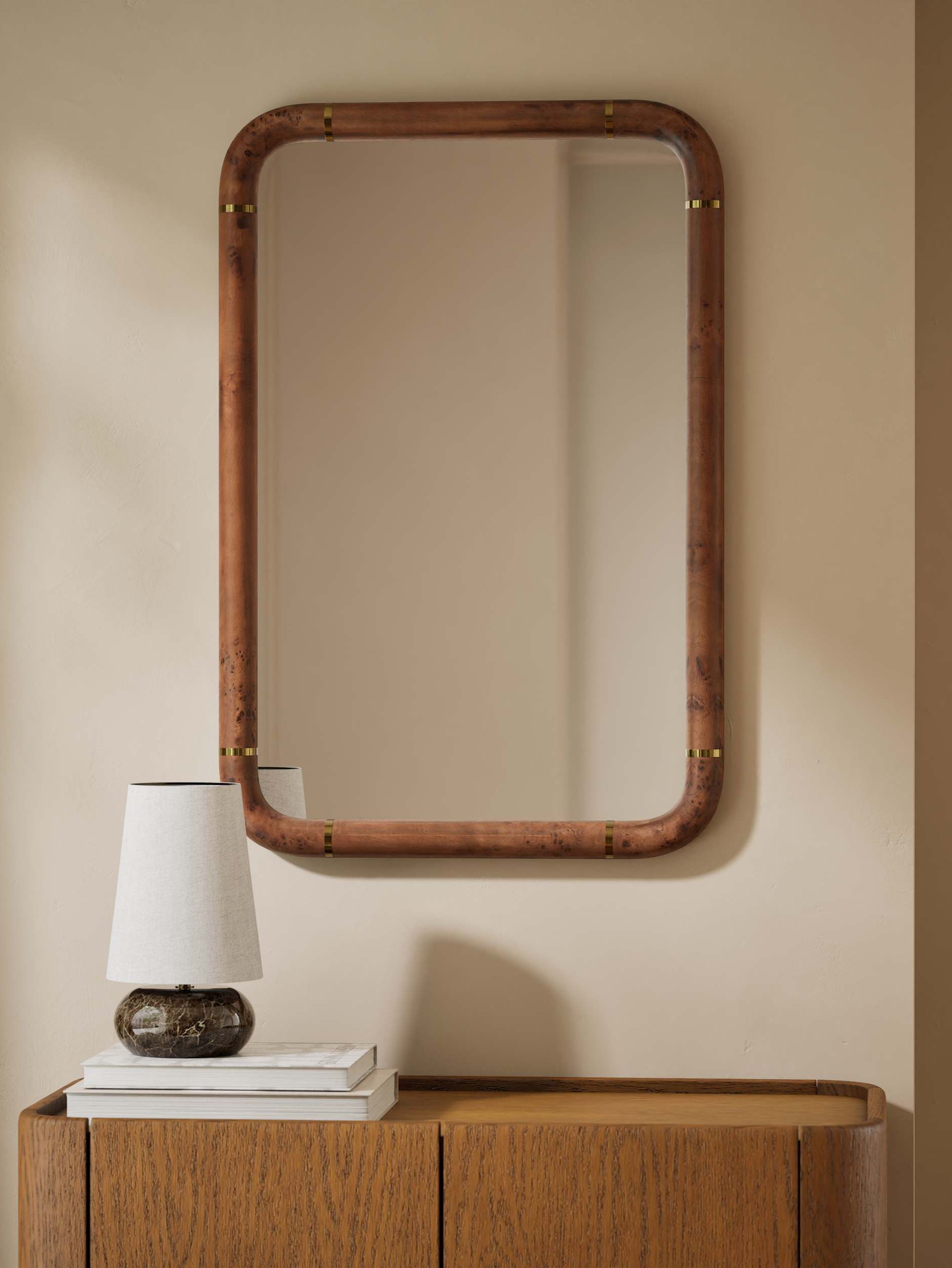 Burl Wood Veneer Rectangular Wall Mirror