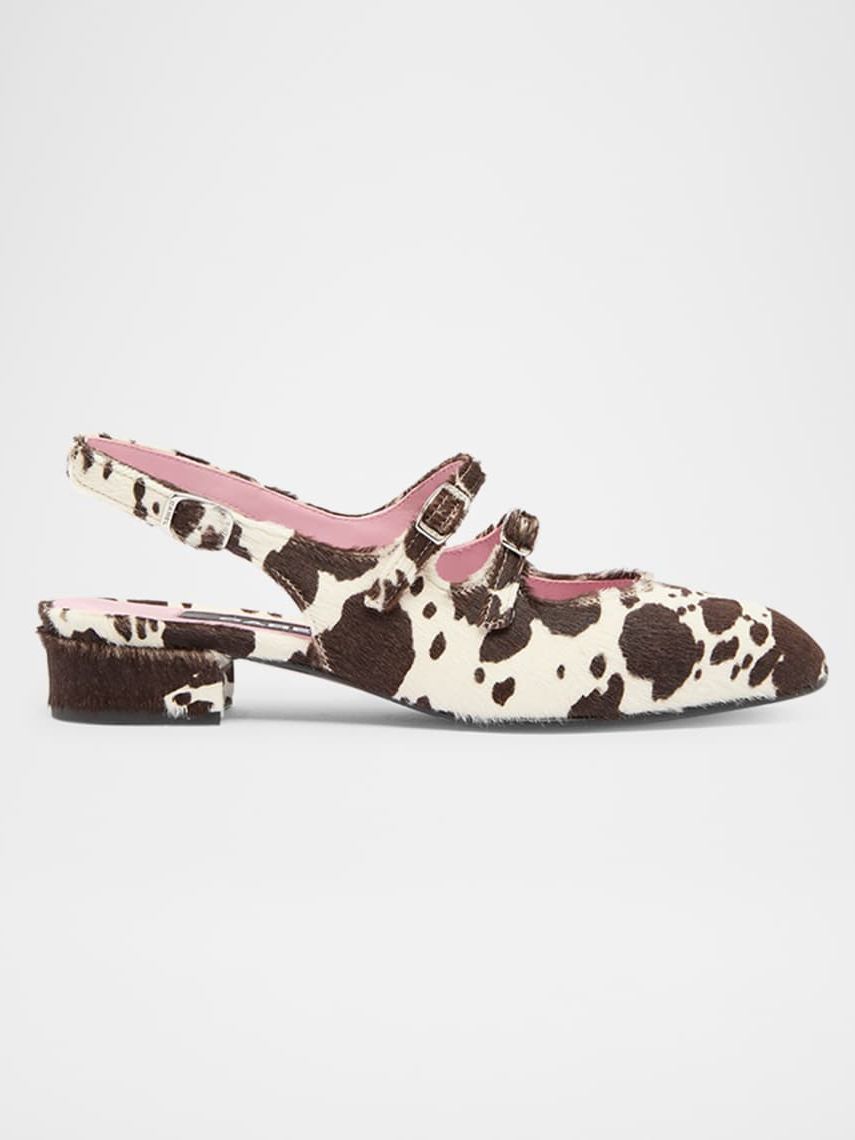 Peche Printed Calf Hair Mary Jane Slingback Ballerina Pumps