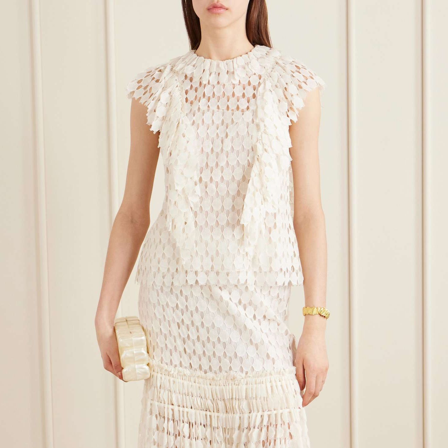 Daevy Ruffled Cotton-Blend Lace Blouse
