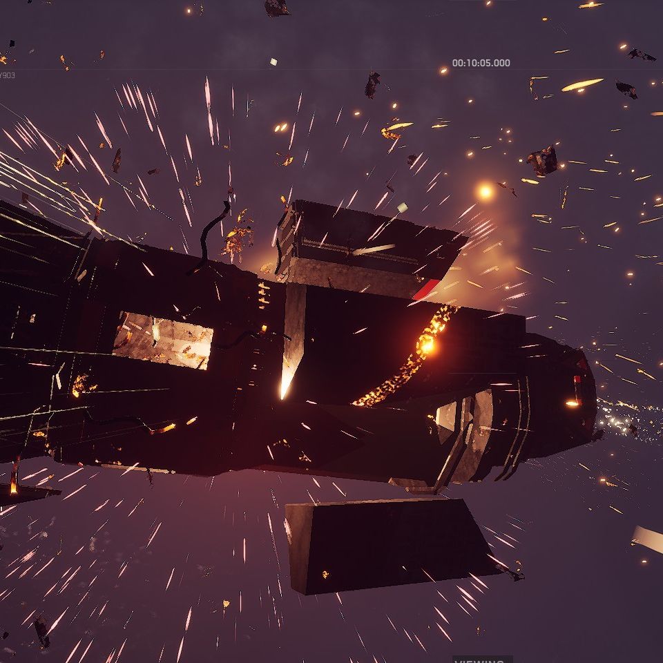 A space ship exploding from the game In The Black
