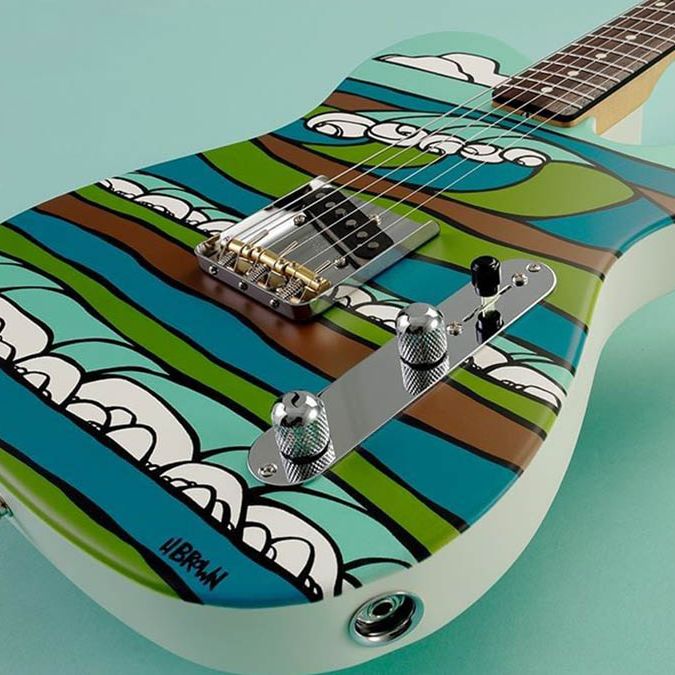 世界限定15本 Fender Art Canvas Heather Brown フェンダー、ヘザー・ブラウンのアートワークを纏った限定ギター