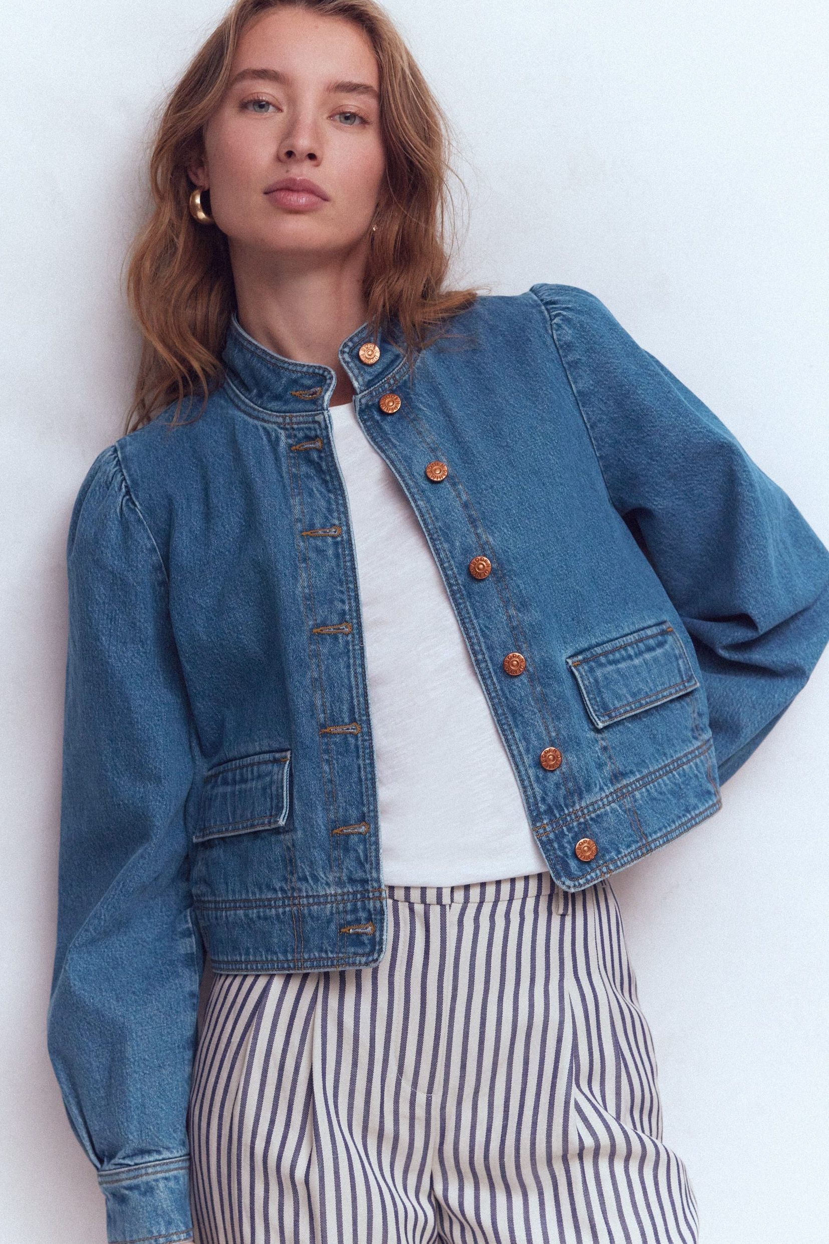 Topstitch Denim Jacket-Mid Wash, Denim