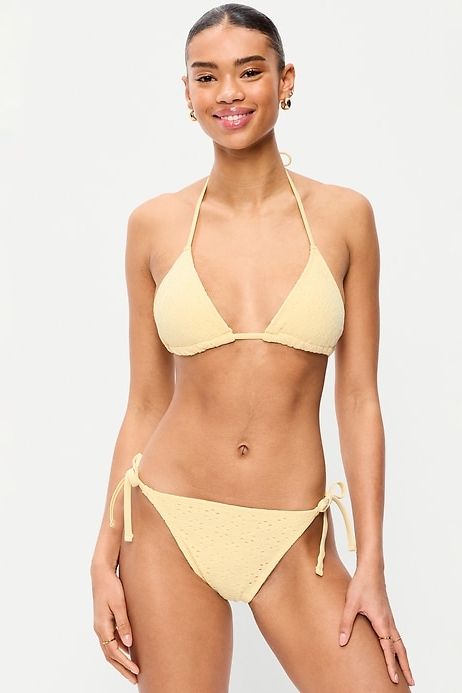 Eyelet Triangle String Bikini Swim Top