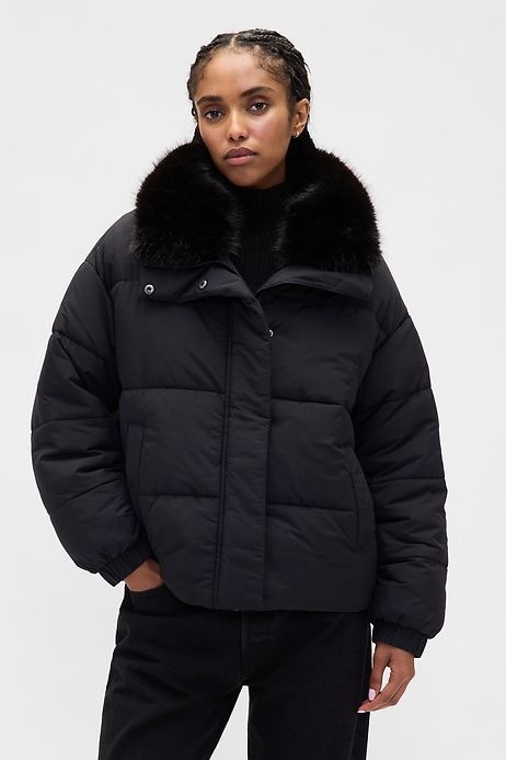 Faux Fur-Trim Puffer Jacket