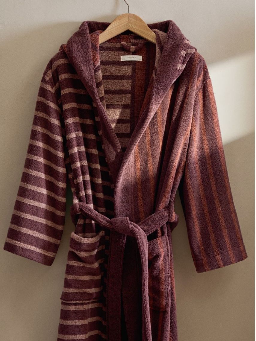 Two-Tone Striped Cotton Dressing Gown