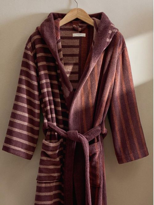 Two-Tone Striped Cotton Dressing Gown