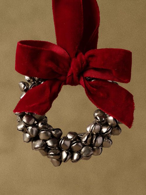 Silver Beaded Jingle Bell Wreath Ornament