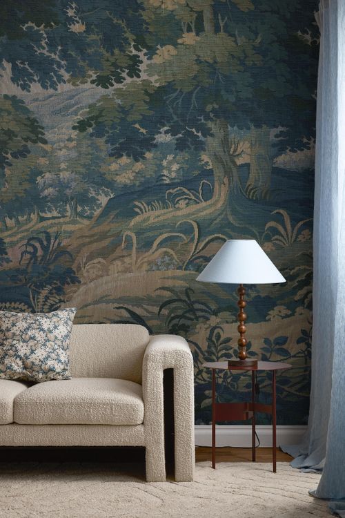 Tapestry Landscape Custom-Fit Wallpaper in Blue 
