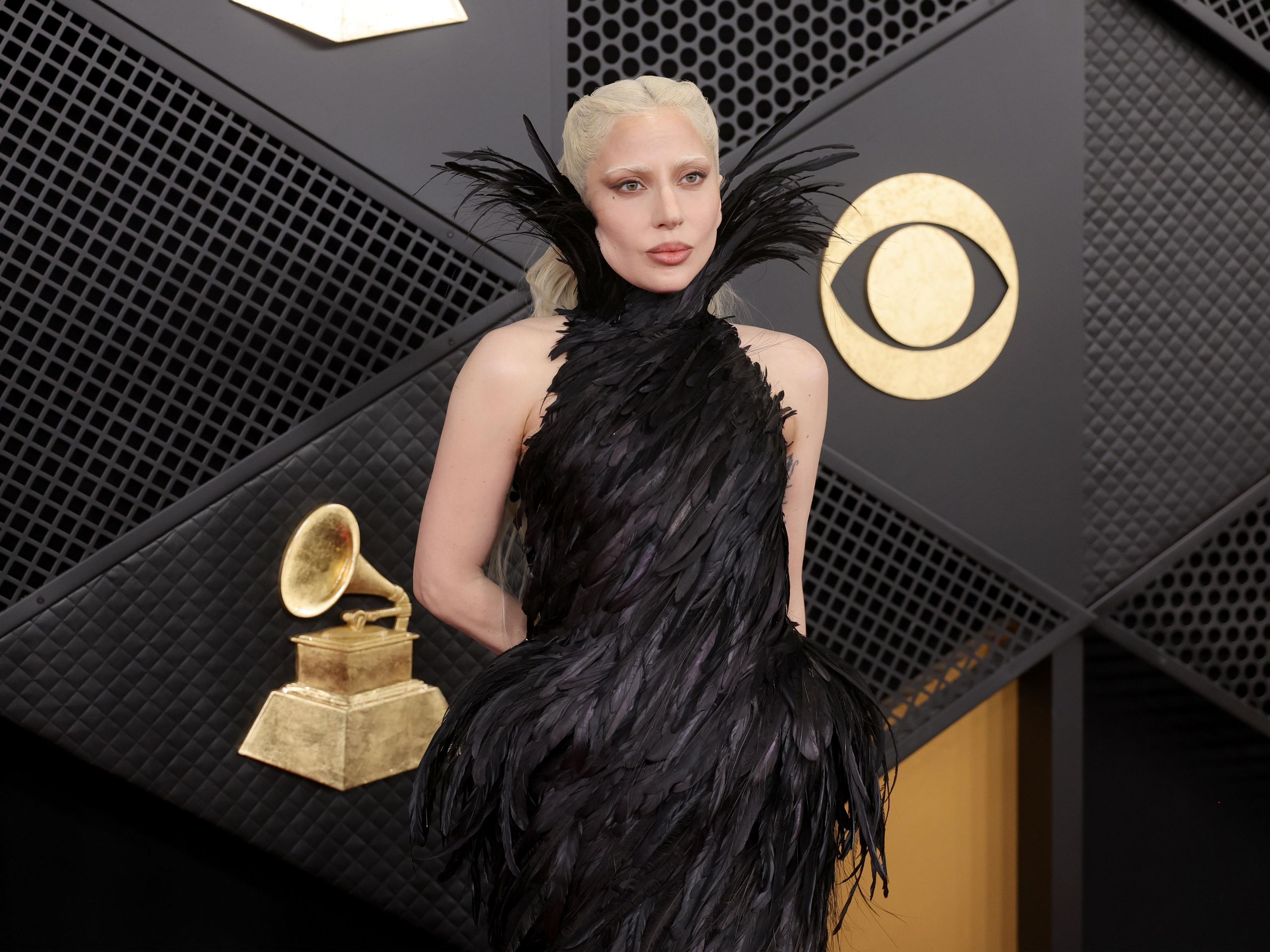 Lady Gaga's Feather Matires Fcales 2026 Grammys Dress Is Gothic  Perfection | Marie Claire