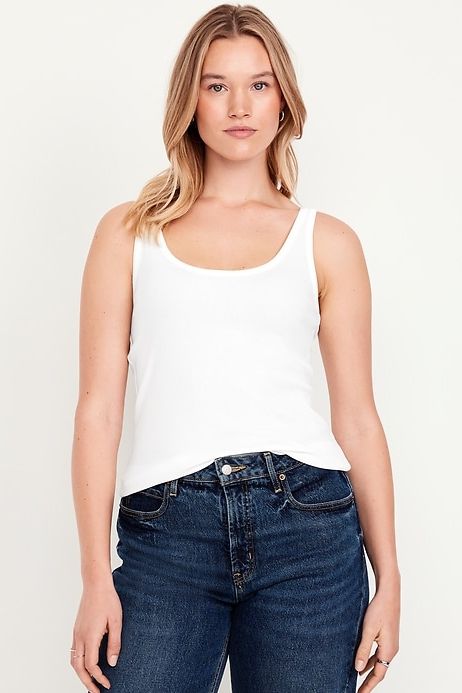 First-Layer Ribbed Scoop-Neck Tank Top