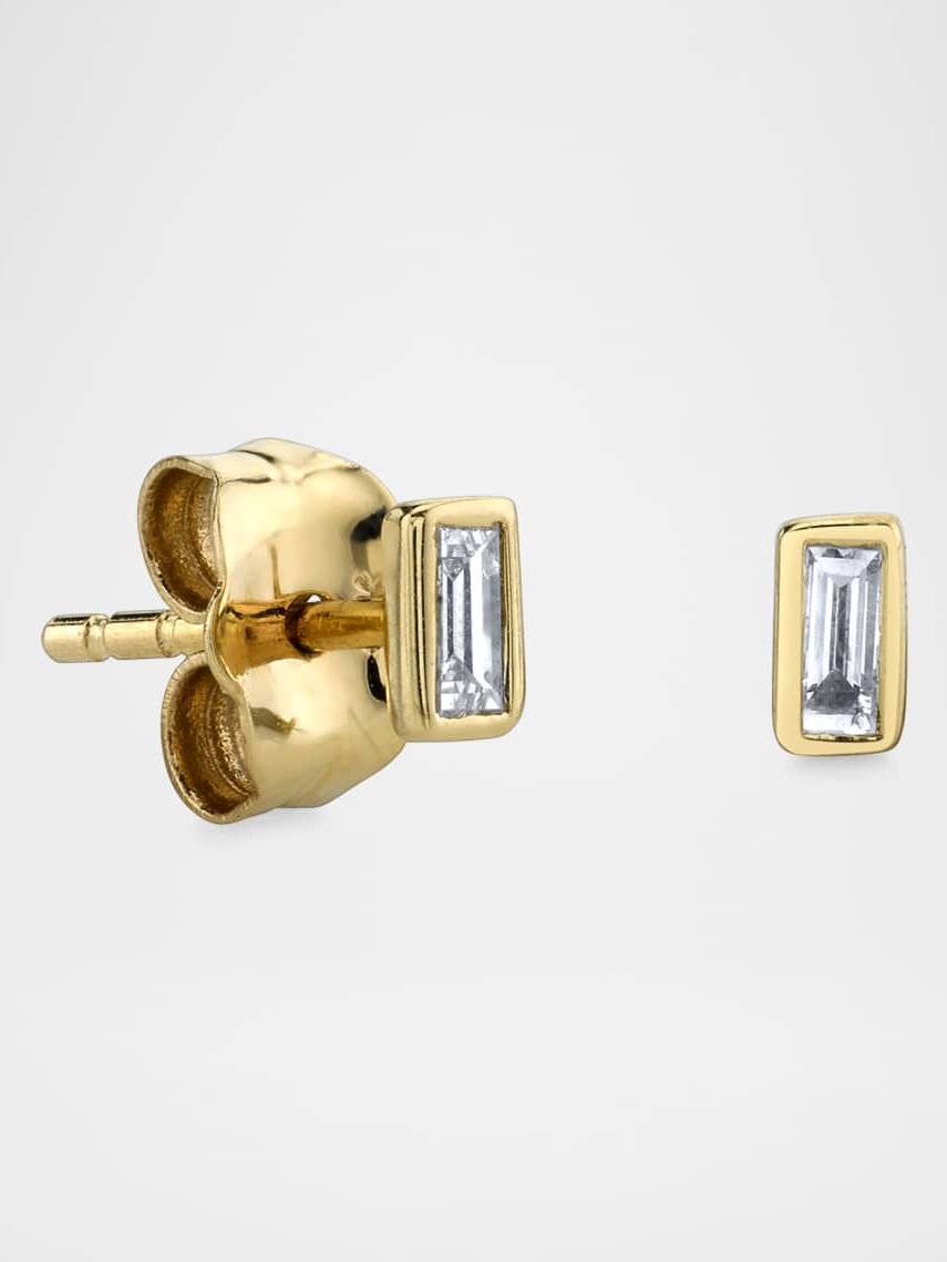 14k Gold Diamond Baguette Stud Earring, Single