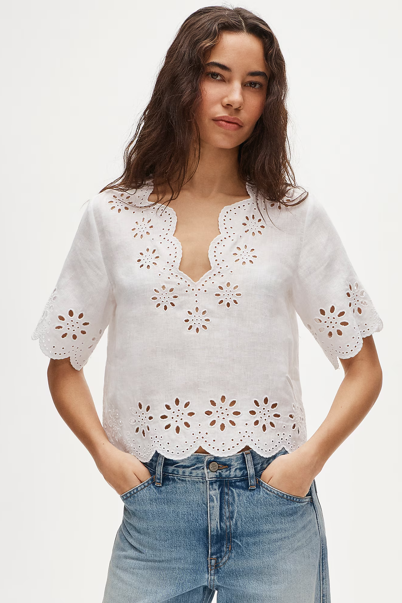 J.Crew, Embroidered Eyelet Top in Linen