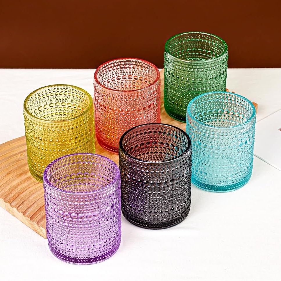6pc Retro Beaded Colour Drinking Glass Set 350ml