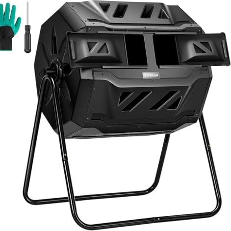 Vivosun Outdoor Tumbling Composter Dual Rotating Batch Compost Bin, 43 Gallon Black Door