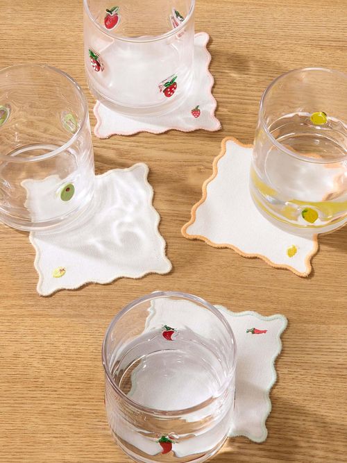 Fruit Embroidered Cocktail Coasters, Set of 4 