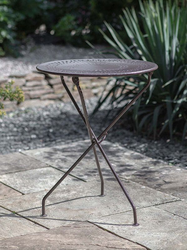 Jeavika Iron Outdoor Bistro Table - Black - One Size / Dark Brown