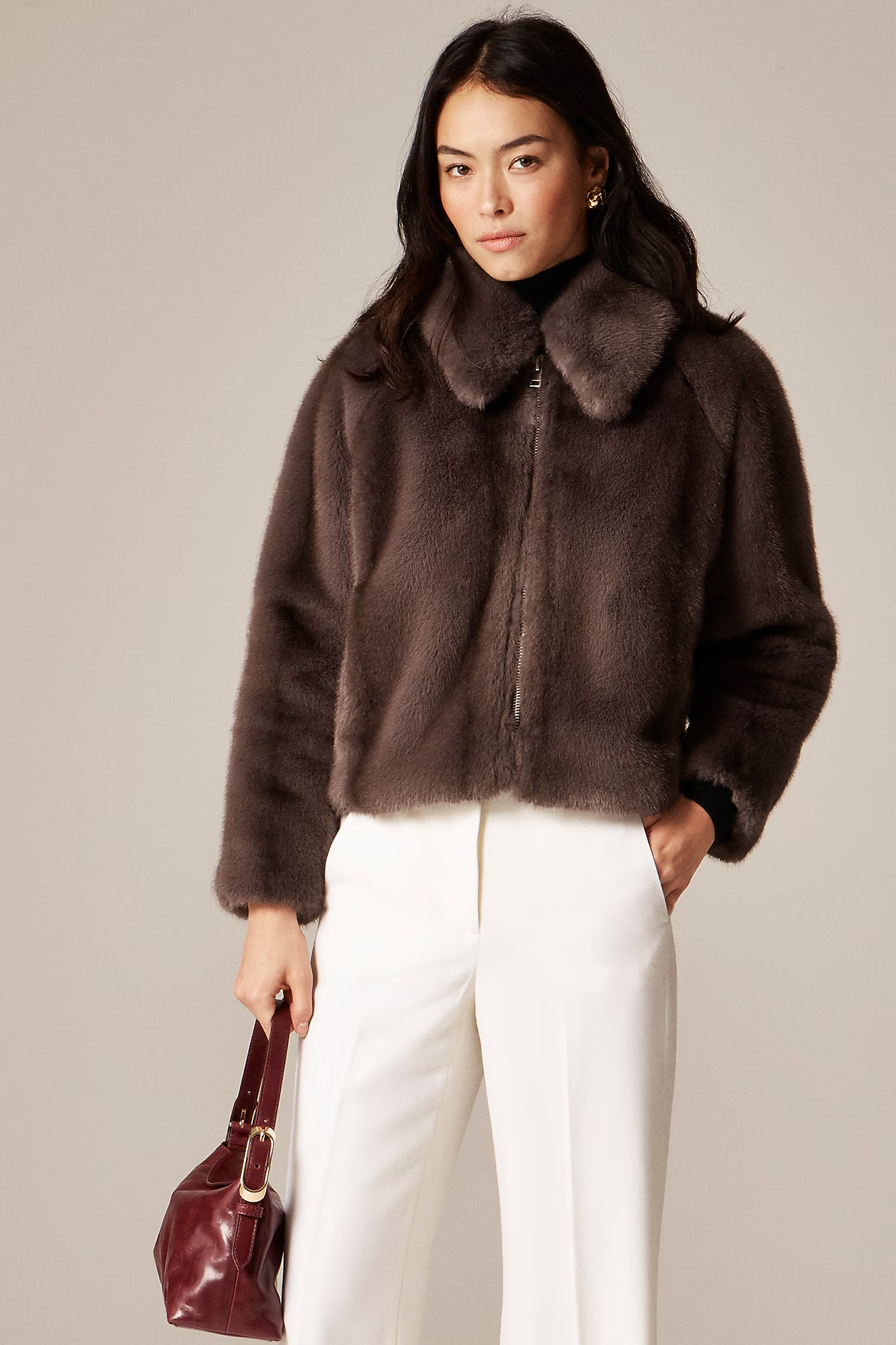 J.Crew, Zip-Up Jacket in Textured Faux Fur